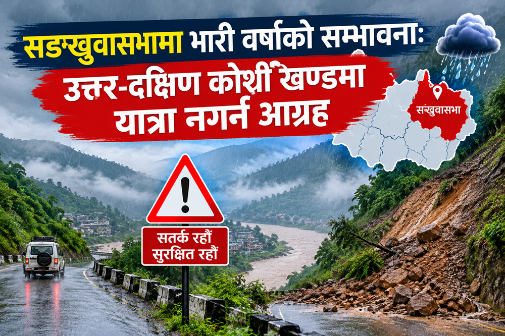 सङ्खुवासभामा भारी वर्षाको सम्भावनाः उत्तर-दक्षिण कोशी खण्डमा यात्रा नगर्न आग्रह   