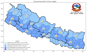 आज पाँच प्रदेशका केही स्थानमा अत्यधिक वर्षा हुने पूर्वानुमान