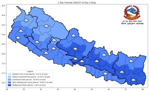 अधिकांश स्थानमा मध्यमसम्मको वर्षा   