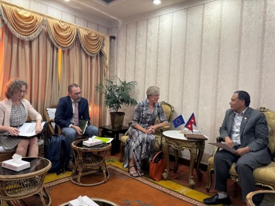 मन्त्री घिसिङसँग युरोपेली संघका राजदूत लोरेन्जोको शिष्टाचार भेटवार्ता    