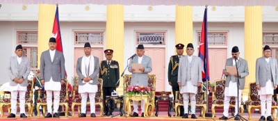 नवनियुक्त उपप्रधानमन्त्री सिंह र पौडेलद्वारा शपथ ग्रहण       