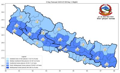 कोशी,वाग्मती, लुम्बिनी र सुदूरपश्चिममा भारी वर्षा हुने पूर्वानुमान   