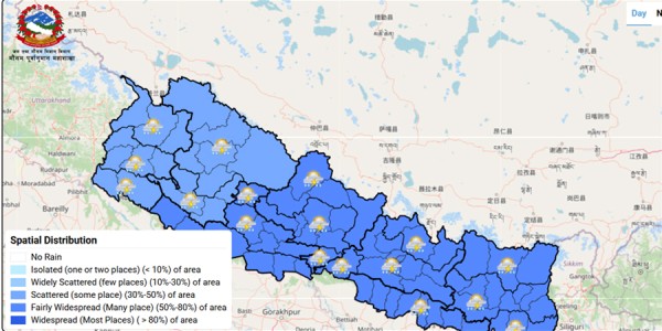 आज साँझदेखि आइतबार बिहानसम्म भारी वर्षाको सम्भावना   