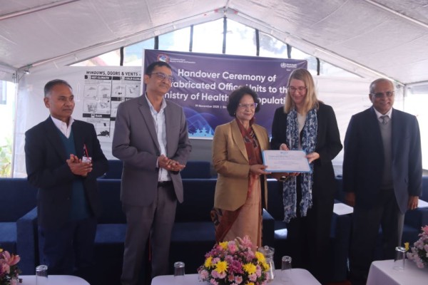 डब्लुएचओद्वारा निर्मित ‘प्रिफ्याब’ भवन स्वास्थ्य मन्त्रालयलाई हस्तान्तरण