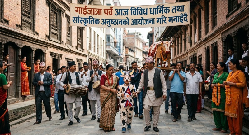 गाईजात्रा पर्व आज विविध धार्मिक तथा सांस्कृतिक अनुष्ठानको आयोजना गरि मनाइँदै   