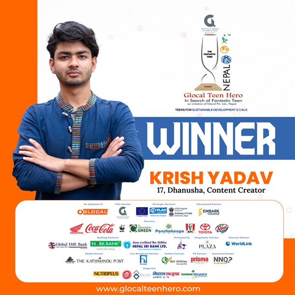 गोल्छा ग्रुपको ग्लोकल टिन हिरो नेपाल २०२५ बाट १७ वर्षीय अभियन्ता कृष यादव सम्मानित