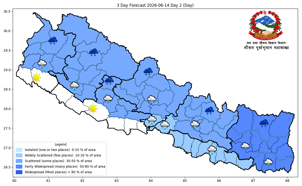 पश्चिमी न्यून चापीय रेखाको प्रभावः देशका विभिन्न भागमा वर्षाको सम्भावना