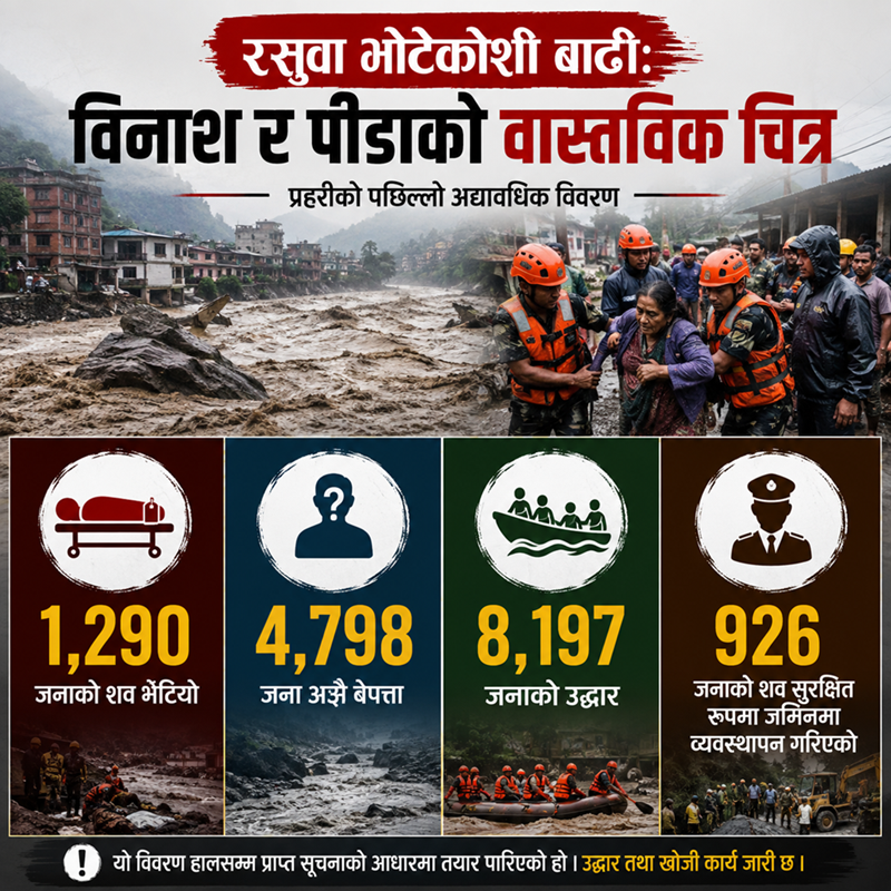 भोटेकोशी बाढीः १ हजार २९० जनाको शव भेटियो
