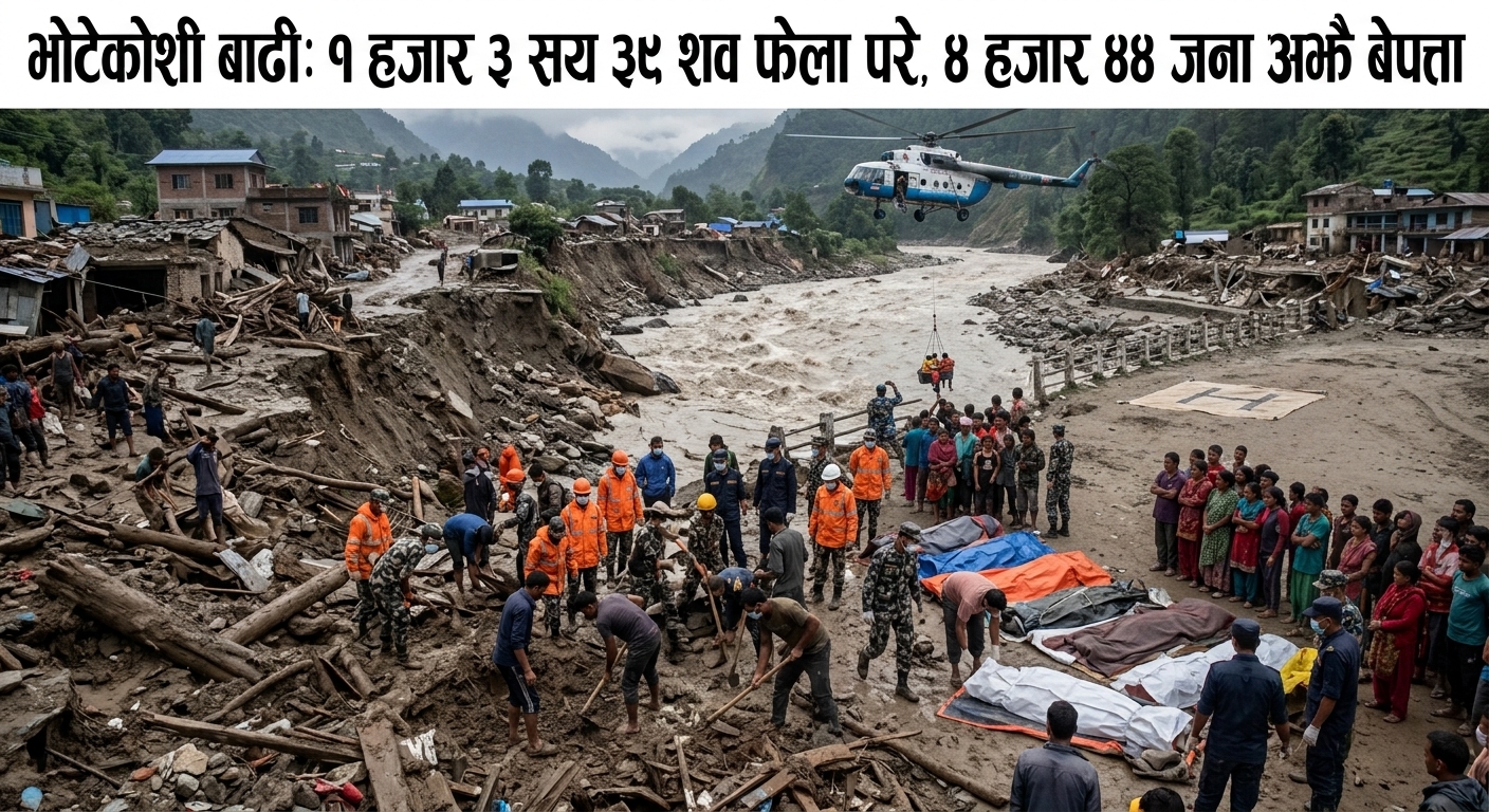 रसुवा-भोटेकोशी बाढीः १ हजार ३ सय ३९ वटा शव फेला परे, ४ हजार ४४ जना अझै बेपत्ता  