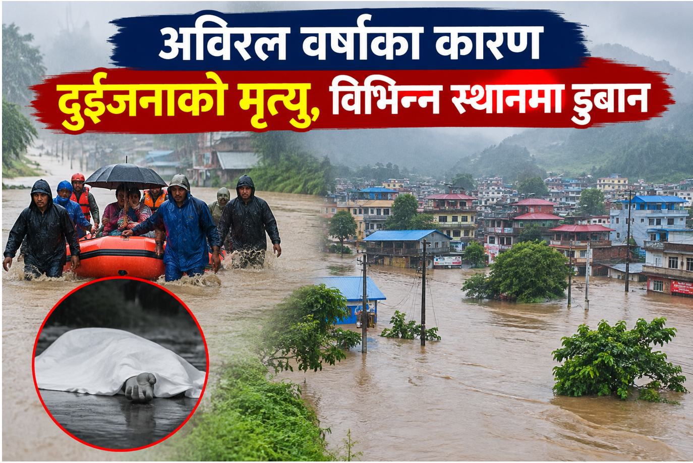 अविरल वर्षाका कारण दुईजनाको मृत्यु, विभिन्न स्थानमा डुबान